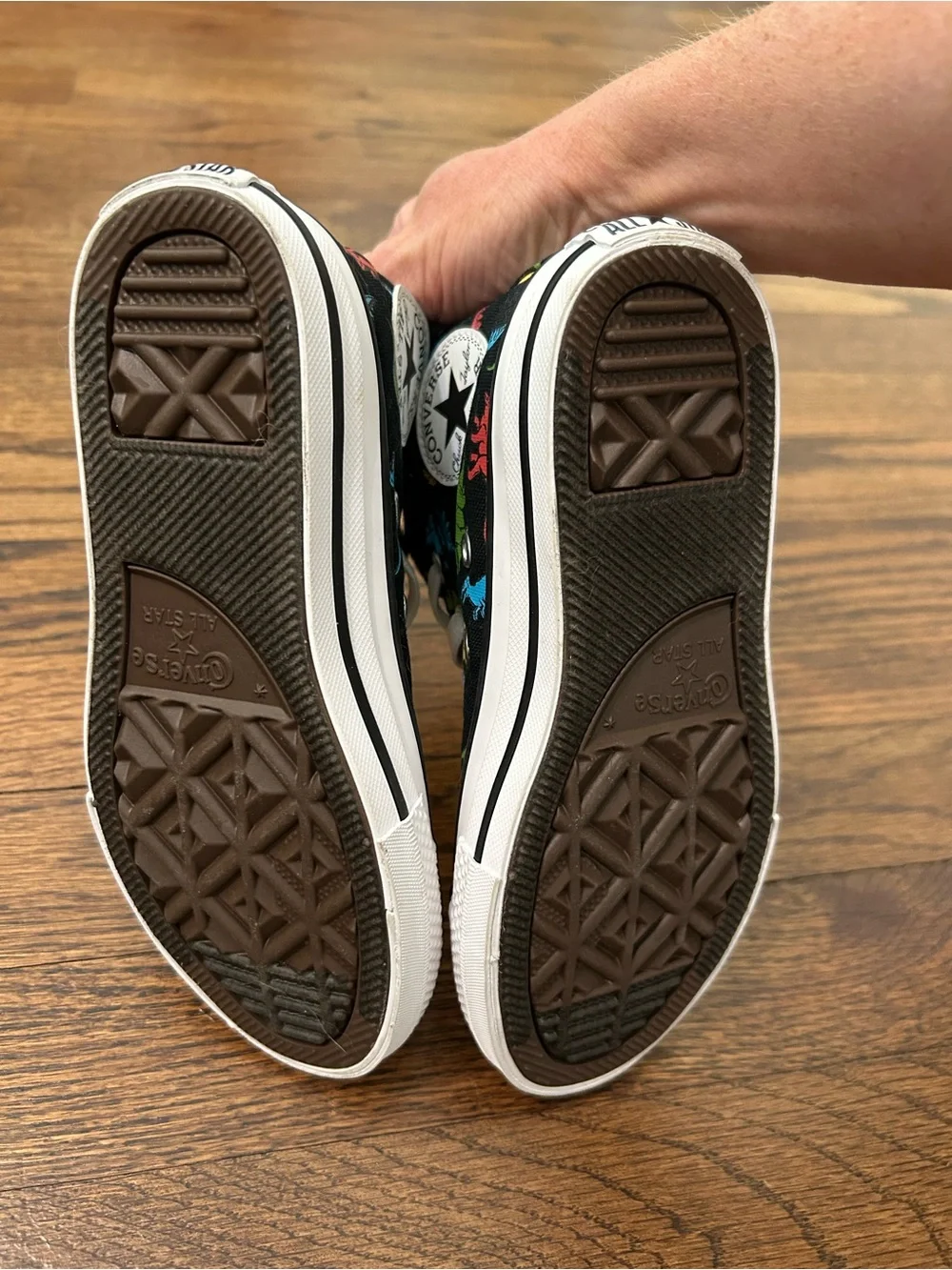 Converse Kids' Size 12 Black High Top Sneakers with Colorful Dinosaur Print